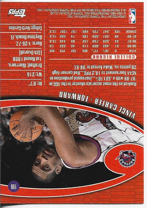 Vince Carter 1999 Topps Rookie Card #198