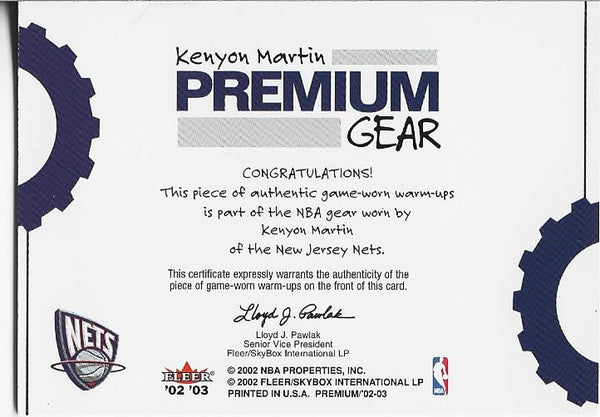 Kenyon Martin 2002 Fleer Premium Game Worn Warm-Ups Card