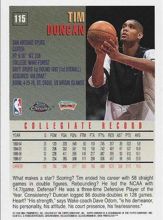 Tim Duncan 1998 Topps Chrome #115 Rookie Card