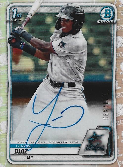 Lewin Diaz Autographed 2020 Bowman Chrome Card #380/499