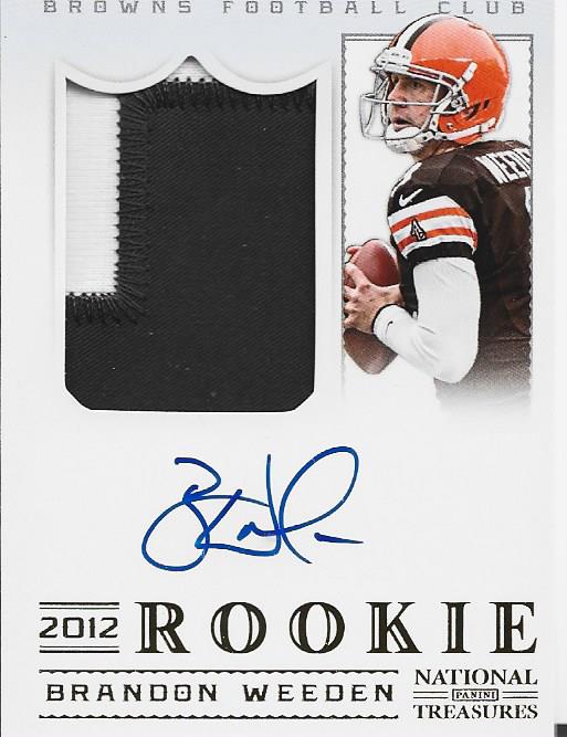 Brandon Weeden 2012 Autographed National Treasures Jersey Rookie Card #29/49