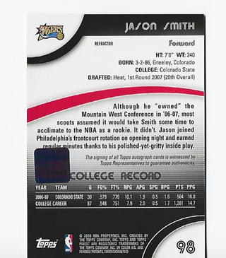 Jason Smith 2008-2009 Topps Finest #98 Autograph Rookie Card