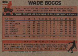 Wade Boggs 1983 Topps Card