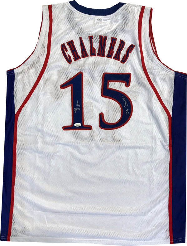 Mario Chalmers "08 Champs" Autographed Kansas City Jayhawks White Jersey (JSA)