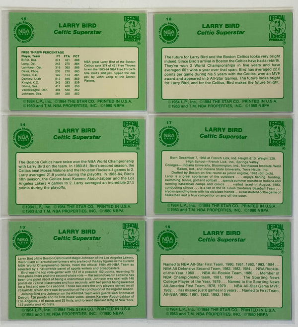 1984 Star Company Larry Bird Complete 18 card NBA set