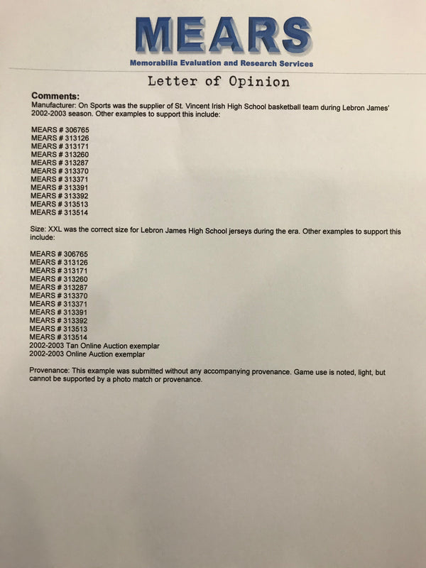 LeBron James Game Used St. Vincent-St. Mary Irish High School Jersey (MEARS)