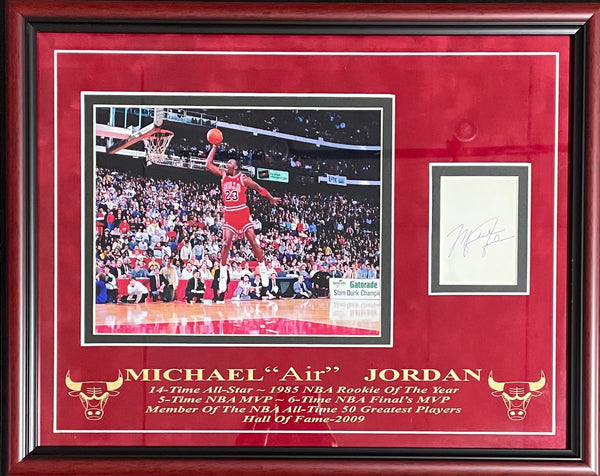 Michael Jordan Autographed Framed 2x4 Cut w/ Unsigned Photo (JSA)