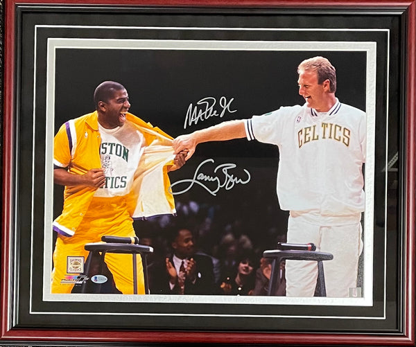 Magic Johnson & Larry Bird Autographed Framed 16x20 Photo