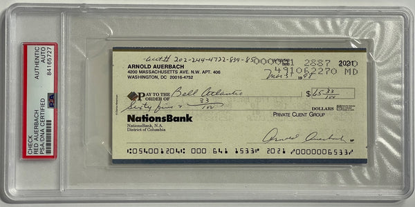 Red Auerbach Signed Personal Check (PSA Authentic)