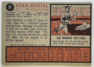 1962 Topps Stan Musial St Louis Cardinals Baseball Card #50