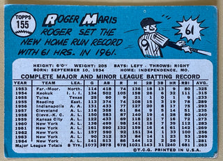 1965 Topps Roger Maris New York Yankees Baseball Card #155