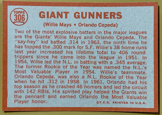 1964 Topps Willie Mays & Orlando Cepeda Giant Gunners Baseball Card #306