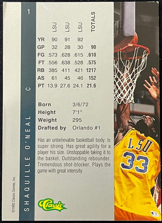 Shaquille O'Neal 1992 Classic Four Sport Rookie Card #1