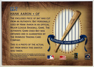 Hank Aaron 2001 Donruss Classic Game Used Bat Card