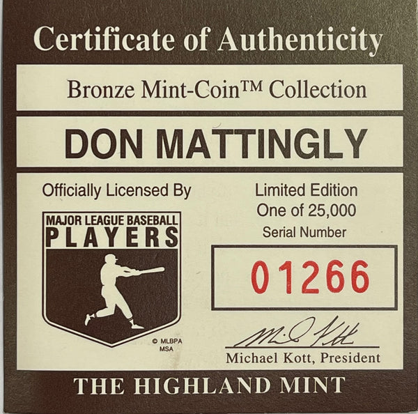 Don Mattingly Bronze Mint Medallion Coin