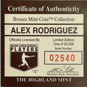 Alex Rodriguez Bronze Mint Medallion Coin