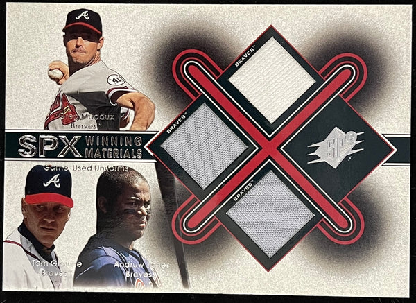 Greg Maddux Tom Glavine Andruw Jones 2001 Upper Deck SPX Jersey Card