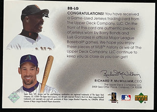 Barry Bonds Luis Gonzalez 2001 Upper Deck SPX Jersey Card