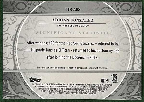 Adrian Gonzalez 2013 Topps Triple Threads jersey Card 19/36