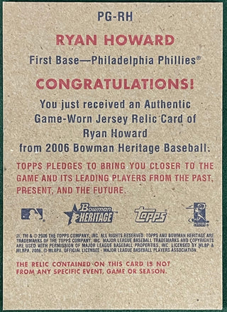 Ryan Howard 2006 Bowman Heritage Game Worn Jersey Card