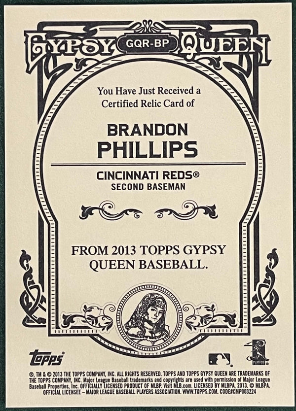 Brandon Phillips 2013 Gypsy Queen Topps Game Used Jersey Card