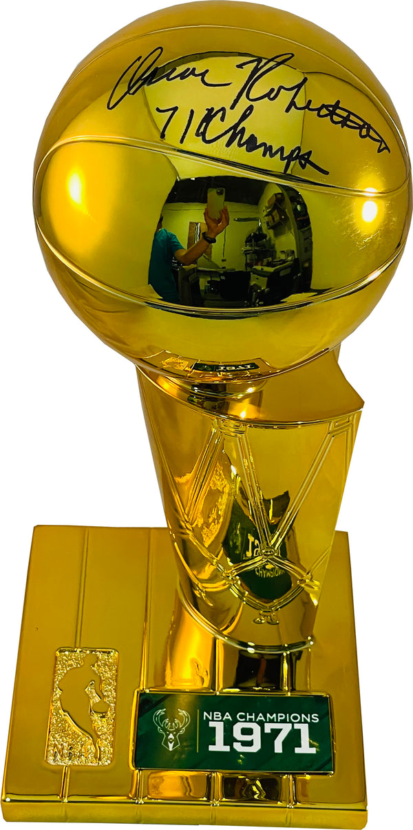 Oscar Robertson "71 Champs" Autographed Replica NBA Finals Trophy (JSA)