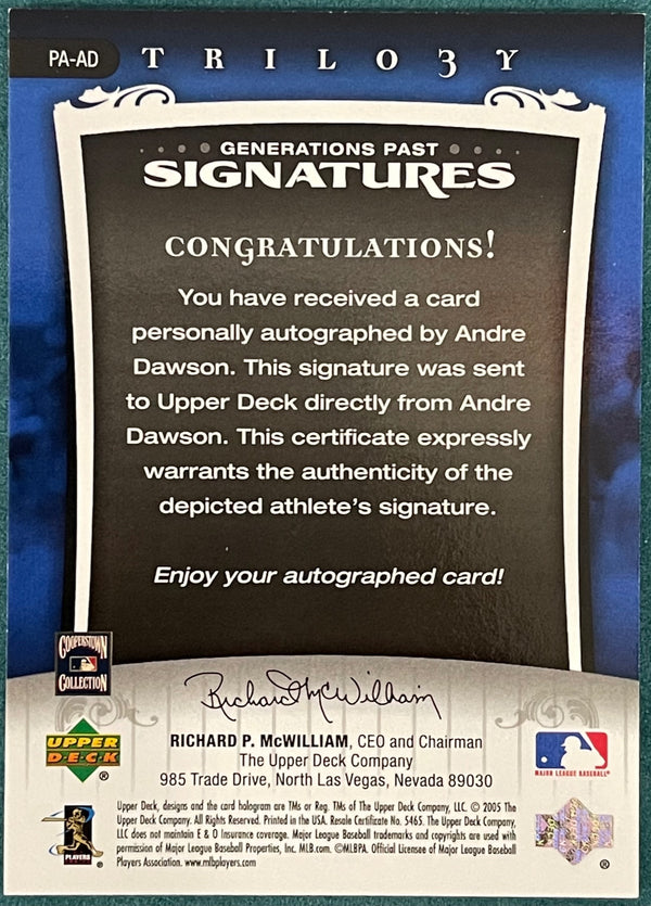 Andre Dawson Autographed 2005 Upper Deck Trilogy Card 79/99