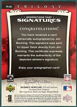 Jim Bunning Autographed 2005 Upper Deck Trilogy Card 63/99