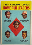 1963 Topps Baseball 1962 NL HR Leaders Card #3 Aaron, Robinson, Mays, Banks