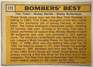 Mickey Mantle 1963 Topps Baseball Card #173 Bombers Best Tresh Mantle Richardson