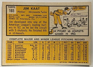 Jim Kaat 1963 Topps Baseball Card #165 Minnesota Twins