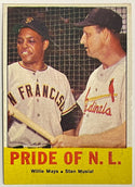 1963 Topps Baseball Card Willie Mays Stan Musial #138 Pride Of NL