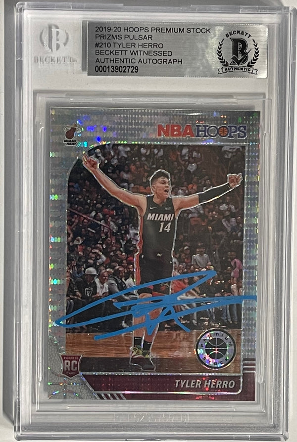 Tyler Herro Autographed 2019-20 Panini Hoops Premium Stock Rookie Card #210 (Beckett)