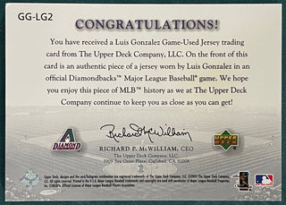 Luis Gonzalez 2003 Upper Deck Game Face Gear Game Used Jersey Card