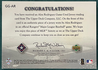 Alex Rodriguez 2003 Upper Deck Game Face Gear Game Used Jersey Card