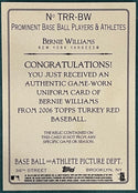 Bernie Williams 2006 Topps Turkey Red Game Worn Jersey Card