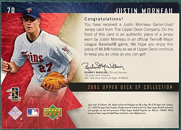 Justin Morneau 2005 Upper Deck SP Collection Jersey Card 55/199