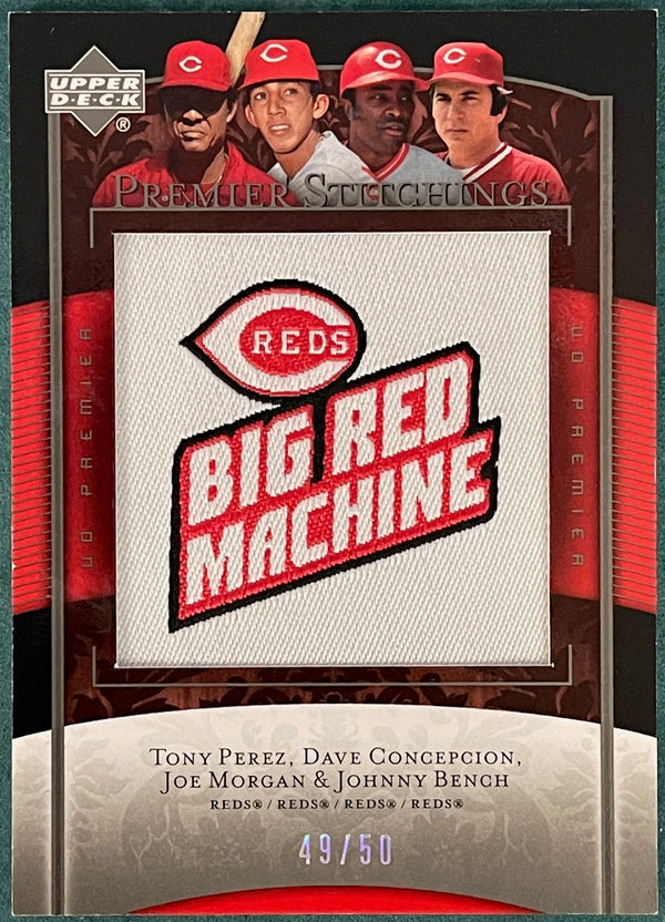 Johnny Bench Tony Perez Joe Morgan Dave Concepcion UD Premier Stitchings Card