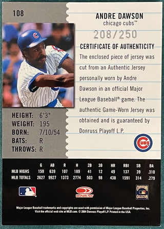 Andre Dawson 2005 Leaf Century Collection Bat Card #208/250