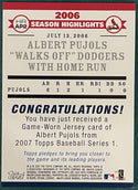 Albert Pujols 2007 Topps Game Worn Jersey Card