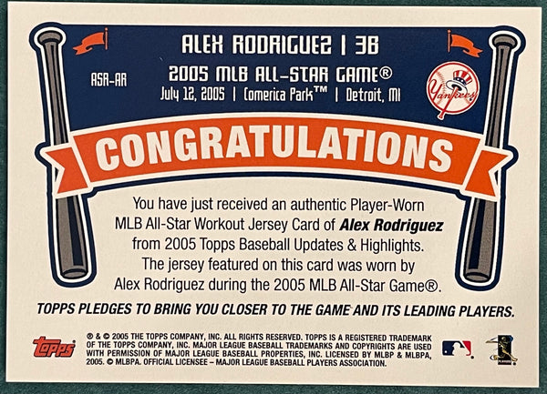 Alex Rodriguez 2005 Topps All Star Game Worn Jersey Card