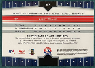 Larry Walker 2005 Donruss Champions Game Used Bat Card