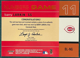 Barry Larkin 2003 Fleer Patchworks Game Worn Jersey Card