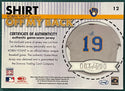 Robin Yount 2003 Leaf Game Worn Jersey Card