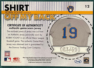 Robin Yount 2003 Leaf Game Worn Jersey Card