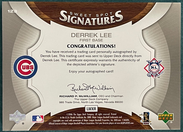 Derrek Lee 2006 Autographed Sweet Spot Signature Card #32/50