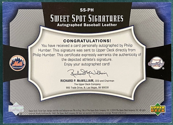 Philip Humber 2005 Autographed Sweet Spot Signature Card #60/350