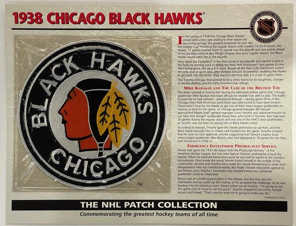 NHL 1938 Chicago Black Hawks Official Patch on Team History Card