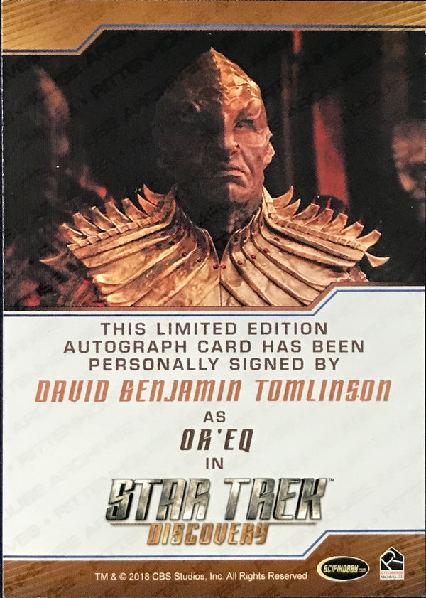 David Benjamin Tomlinson Autographed Star Trek Discovery Season 1 card