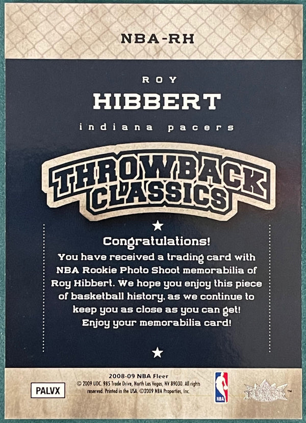 Roy Hibbert 2008-09 Fleer Basketball Jersey Card